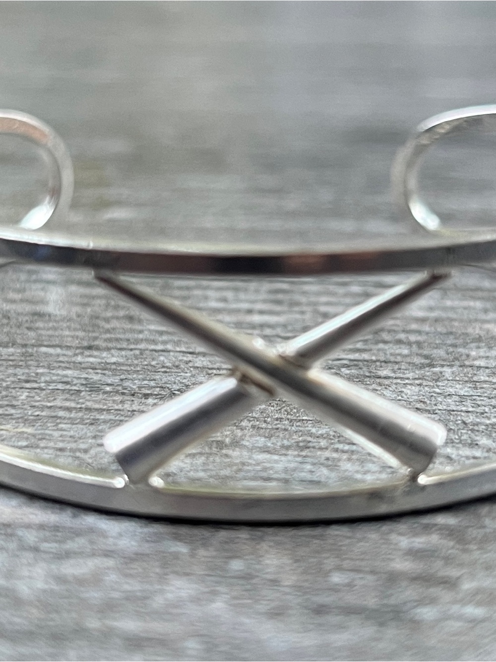 Silver Cuff Bracelet with Crossed Baton Detail - Silver